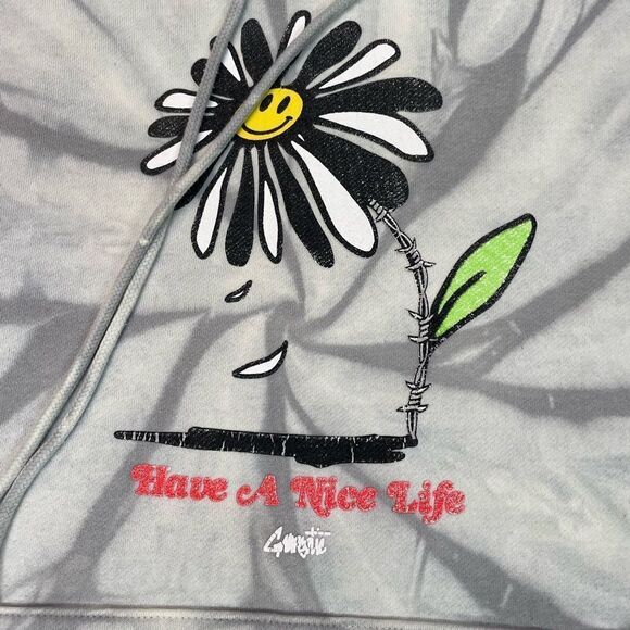 Gnarctic Have A Nice Life Pullover Hoodie Men Medium Gray Tie Dye - Picture 2 of 7